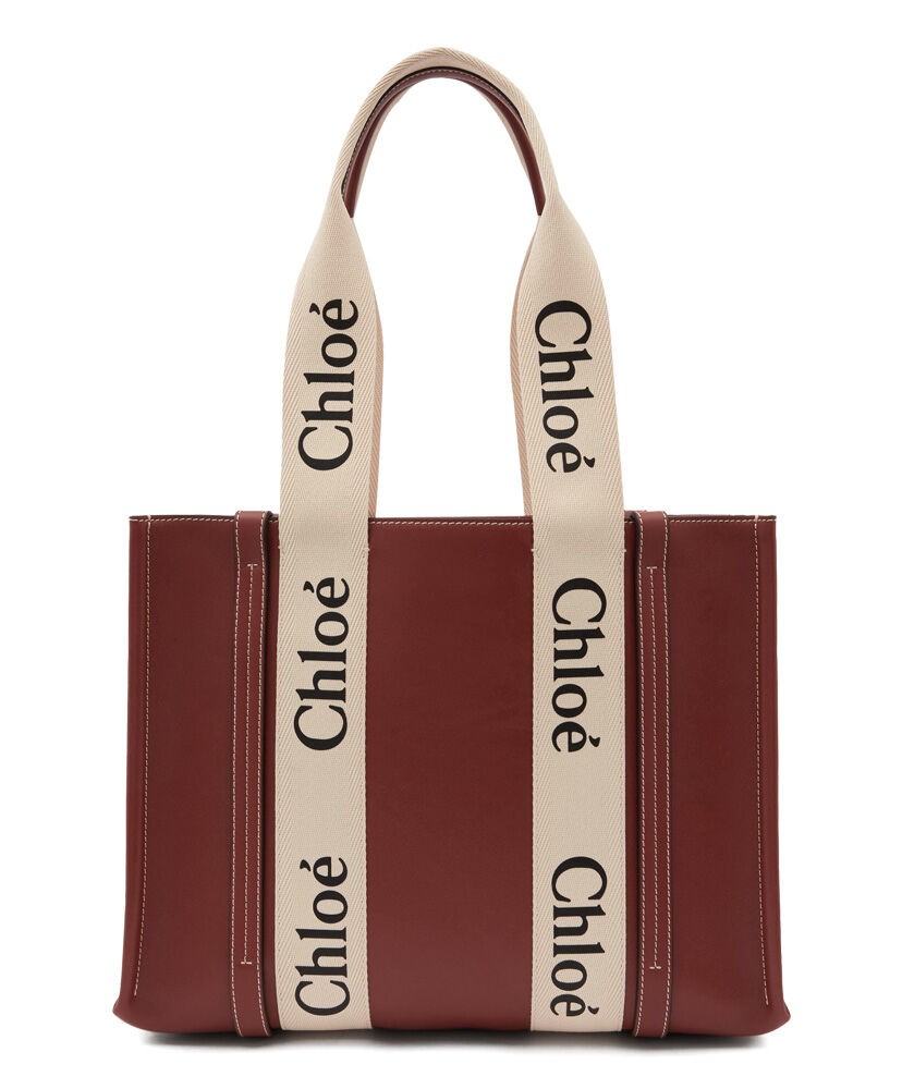 Chloe Woody Medium Leather Tote Handbag Coffee